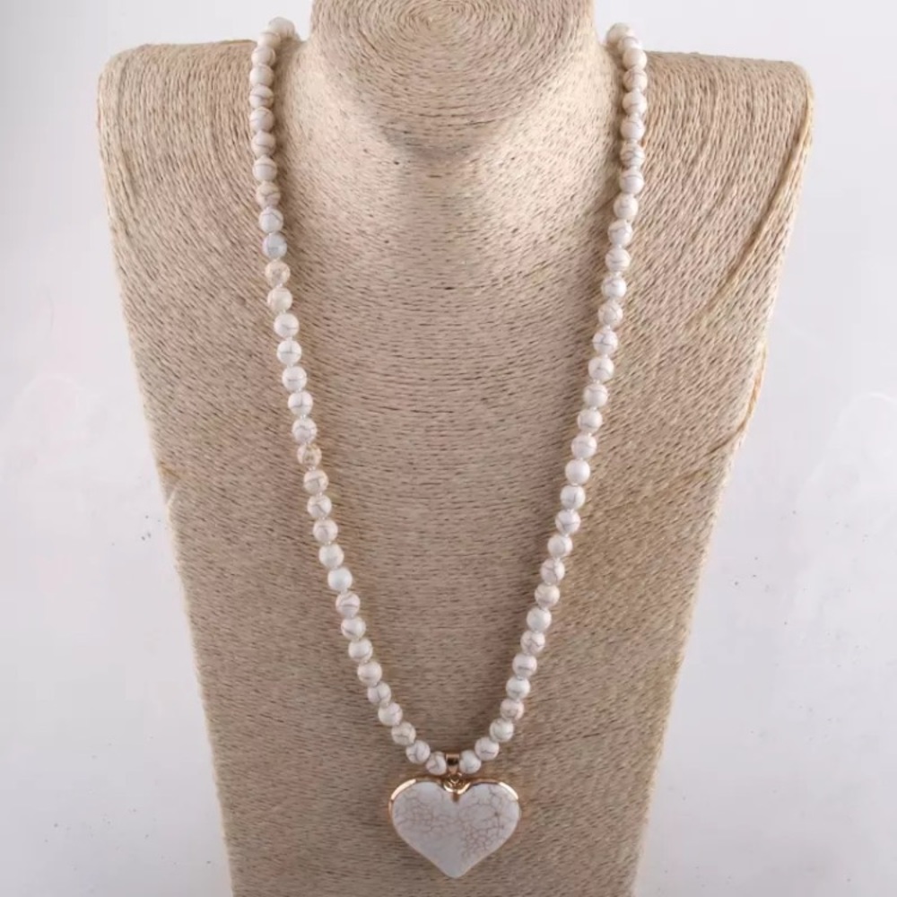 New! Ivory Heart Pendant Beaded Necklace